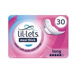 Lil-Lets Maxi Thick Period Pads X 30, Long Absorbency, with Wings, 1 Pack of 30 Maxi Pads, for Medium to Heavy Flow, Unscented, Super Absorbency Sanitary Towel