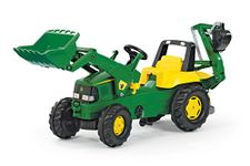 rolly toys | rollyJunior John Deere | Pedal Tractor with Loader and Rear Digger (Backhoe Loader) | 811076, Green