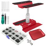 GLOBACT RC Car Repair Work Stand Repair Tool Set 360 Degree Rotation and 521 PCS RC Screws Kit and RC Screwdrivers and Screws Pallet Kit for 1/8 1/10 1/12 1/16 1/18 RC Car Truck Crawler (Red)