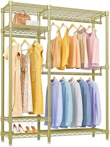 VIPEK V2S Heavy Duty Clothes Rack 4 Tiers Wire Shelving Garment Racks with 3 Hanging Rods Compact Freestanding Closet Metal Closet Rack, Max Load 700LBS, Gold