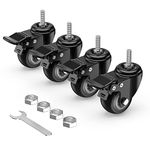 HOLKIE Castor Wheels 50mm Total Locking Stem Castors Set of 4 Heavy Duty, M10 x 1.5 x 25mm (Stem Diameter 10mm, Stem Length 25mm) Threaded Casters with Brakes Trolley Furniture Swivel Caster Wheels