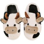 Cow Winter Slippers for Women Men, Cartoon Cow Women House Slippers Soft Slippers for Bedroom Living Room Indoor Outdoor (7.5-8.5 Women/6.5-7.5 Men,Cow)