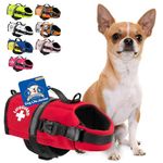 Paws Aboard Dog Life Jacket - Keep Your Canine Safe with a Neoprene Life Vest - Designer Life Jackets - Perfect for Swimming and Boating - Red, XX-Small