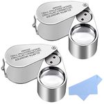 2 Pack 40X Full Metal Illuminated Jewelry Loop Magnifier, Delixike Pocket Folding Magnifying Glass Jewelers Eye Loupe with LED(LED Currency Detecting/Jewelry Identifying)