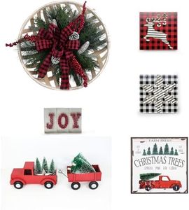 Fraser Hill Farm 5-Piece Christmas Decorating Kit, Modern Farmhouse Christmas Home Decor, Perfect for Mantel, Hearth, Tabletop, and Bookshelf, Buffalo Plaid