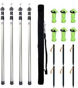 SUFTMUOL Telescoping Tarp Poles Set of Four, Adjustable Aluminum Rods for Tent Fly Camping Shelter Awning RV Car & Motorcycle Camping, Portable, Lightweight Replacement Tent Poles with Zipper Bag