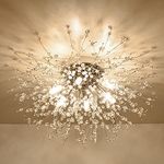 Rayofly Modern Crystal Chandeliers Ceiling Light, Fireworks Chandelider, Gold K9 Crystals Ceiling Lights, Flush Mount Lighting, 6 G9 LED, Golden Lamps for Living Room, Bedroom, Dining Room, Hallway