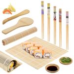 zrfgbxim 11 Pcs Sushi Making Kit: 2 Bamboo Sushi Rolling Mats & 5 Pairs Chopsticks & 1 Rice Paddle & 1 Spreader & 2 Sauce Plates, Sushi Making Tools Set, Sushi Mat Bamboo for Beginner Chef