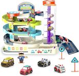 HIRNAYA Car Race Tracks for Boys Car Adventure Toys for 3+ Year Old Boys Girls, City Rescue Preschool Educational Toy Vehicle Puzzle Car Track Playsets for Toddlers (Parking Building)