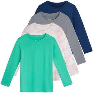 4 Pack: Girls Girl Long Sleeve Tshirts Shirt Tshirt Shirts Tees Active T-Shirts Tops Dry Fit Crew Neck Active Athletic Essentials Soccer Sports Yoga Gym Young Teen Chicas Clothes - Set 8, S (8)