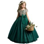 TTYAOVO Girl Flower Dress Elegant Wedding Lace Princess Party Gown Size 150 (9-10 Years, 2053 Green)