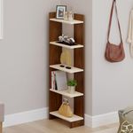 BLUEWUD Lagoon Engineering Wood Multipurpose Floor Corner Stand Bookshelf with Home Decor Display Shelves Wall Book Storage Rack Organizer Cabinet Living Room Bedroom Office Home (Brown Maple & Beige)