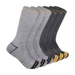 Caterpillar Men's Half Cushioned Crew Socks, Light Grey/Heather Grey (6 Pack), Large