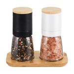 Vucchini Salt and Black Pepper Grinder Set - Bamboo Lid and Wood Stand Refillable Sea Salt Grinder Shaker Mills (Black and White)