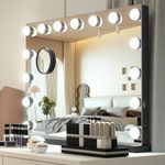 YOURLITE Hollywood Vanity Mirror with Lights, 58×45cm Lighted Makeup Mirror with 15 Dimmable LED Bulbs, 3 Lighting Modes, Touch Screen Control, Tabletop and Wall Mounted Mirror For Bedroom, Black