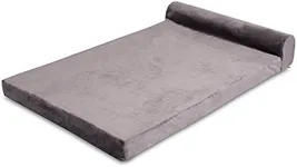 Internet's Best Memory Foam Lounger Pet Bed - Large - 48 x 30 Inch - Ultra Soft Plush Pet Bed - Headrest Pillow Top - Gray