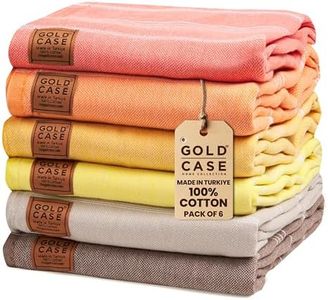 Gold CASE Turkish Beach Towel Set of 6 – 100% Cotton Large Turkish Bath Towels 70 x 38'' – LYCIA Oversized, Quick Dry & Sand Free Beach Towel – Lightweight Towels Set - Tones of Yellow
