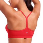 CRZ YOGA Women's Butterluxe Padded Sports Bra - Low Impact Y Back Strappy Bra Racerback Spaghetti Straps Gym Yoga Bras Deep Red S