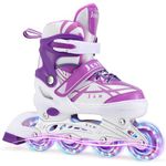 Kids Inline Skates Girls, Adjustable Roller Skates Blades with Light Up Wheels for Beginners Girls (Purple, Small (UK 11-1))
