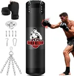 Punching Bag for Adults, 4FT Oxford Heavy Boxing Bag with Chains and Hand Wraps, Boxing Equipment for MMA Karate Kickboxing, Unfilled