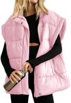 Songling Womens Oversized Puffer Vest Stand Collar Full Zip Sleeveless Bubble Puffer Vest Quilted Padded Warm Coat Outwear (Pink,XL)