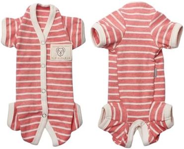 TONY HOBY Female Pet Dog Pajamas, 4 Legged Dog Pjs Jumpsuit with Stripes, Soft Cotton Surgery Recovery Dogs Clothes (XX-Large, Pink+White-Girls)
