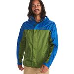 Marmot Men PreCip Eco Jacket, Waterproof Jacket, Lightweight Hooded Rain Jacket, Windproof Raincoat, Breathable Windbreaker, Ideal for Running and Hiking, Foliage/Dark Azure, XXL
