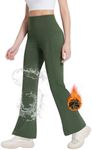 BALEAF Women's Fleece Lined Leggings Water Resistant Winter Pants Thermal Warm Flare High Waist Bootcut for Outdoor Hiking Dark Army Green L