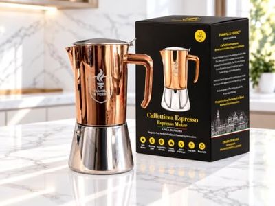 FIAMMA & FERRO Premium Italian Moka Pot - 12-Cup (600ml) Stainless Steel, Copper PVD Finish, Induction Compatible, Zero Aluminum, Zero Plastic
