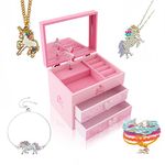 ZOOWING Unicorn Wooden Musical Jewelry Box for Kids-5 Unicorn Gifts Set for Girls (A-Unicorn4)