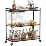 Lifewit Bar Cart, 3 Tier Wine Rolling Cart with Lockable Wheels, 12 Glass Holders and 4 Wine Rack, Home Serving Drink Liquor Cart for Kitchen Dining Living Room, 31.6" x 13.1" x 33.9", Black