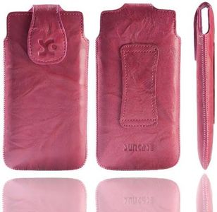 Suncase Original Mobile Phone Case with Magnetic Fastener for HTC Desire X Leather Washed Pink