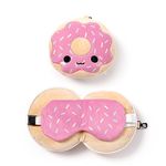 Relaxeazzz Adorasnacks Donut Round Plush Travel Pillow & Eye Mask - Sleep Eye Mask Masks - Kids Travel Accessories For Sleeping Airplane - Flight Plane Neck Pillow Pillows