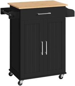 Yaheetech Kitchen Island with Drawer and Storage Cabinet, Kitchen Cart with Double Doors and Spice Rack Towel Bar for Dining Room, Black