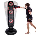 Kids Punch Bag, 160cm Inflatable Punching Bag Karate Gifts for Boys and Girls Fitness Boxing Bag for MMA, Taekwondo,Practicing Karate, and to Relieve Pent Up Energy, Black
