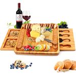 Bamboo Cheese Board with Cheese Tools, Cheese Plate Charcuterie Board Platter Set Serving Tray for Wine Cracker Brie and Meat, Large Thick Wooden Server, Fancy House Warming Gift for Gourmets