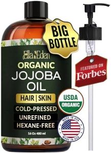 Ella & Eden 16 Oz Organic Jojoba Oil For Hair – USDA Certified – 100% Pure Cold-Pressed & Unrefined Moisturizer for Hair, Skin, Face & Nails, Hexane-Free Carrier Oil - Food Grade Plastic Bottle
