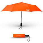 Weatherman Travel Umbrella - Windproof Compact Umbrella - Strong and Resists Up to 72 KPH Winds and Heavy Rain - Great Mini Umbrella For Backpack (Neon Orange)