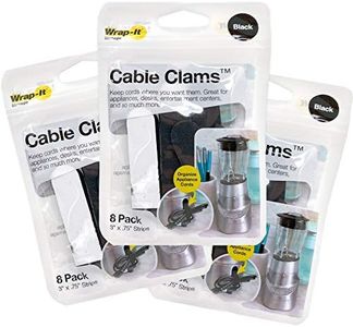 Wrap-It Storage Cable Clams - 3" Black (24-Pack) - Hook and Loop Cable Holder Cord Management Cable Clips Organizers for Holding Cords and Wire in Place