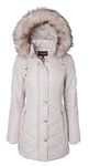 Sportoli Women Longer Length Plush Lined Quilted Winter Puffer Coat Zip-Off Fur Trim Hood, Angora, 2X