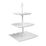 3 Tiers Cake Display Stand, White Afternoon Tea Stands, Plastic Square Cup Cake Fruit Dessert Party Server Plates Stands, Reusable Food Serving Platter Stand for Birthday, Wedding, Party