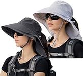 29 IYEBRAO 2 Pack Womens Ponytail Sun Hat with Neck Flap Rollable Wide Brim UPF 50+ UV Protection Bucket Hat for Summer Beach Fishing Hiking Gardening (2 Pack - Dark Grey & Light Gray)