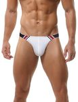 FEOYA Men's Swimming Briefs with Pouch Sexy Low Rise Swim Briefs for Men UK Summer Bikini Bottoms Color Block Swimming Costume Sport Swimwear Briefs Micro Swimming Trunks Beach Padded Briefs White XL