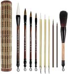 SEAMEW 10-Piece Chinese Calligraphy Brush Set - Premium Writing Brushes with Roll-up Bamboo Brush Holder