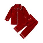 Alunsito Toddler Baby Boys Girls Pajamas Set Long Sleeve Solid Color Button Shirt Top+Pant 2Pcs Infant Christmas Sleepwear Outfits 100 Red Pants B 2-3 Years