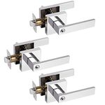 Probrico 3 Pack Polished Chrome Door Handles, Keyed Entry Door Lever with Lock, Front Door Handle with Key