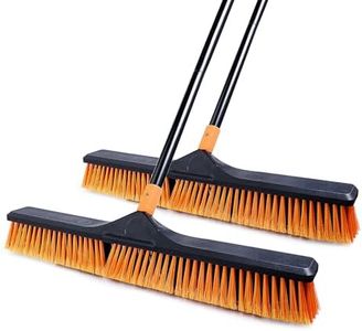 CLEANHOME 24”Push Broom Brush for Floor Cleaning with 65” Long Handle and Stiff Bristles, Heavy Duty Brush for Shop, Deck, Garage, Concrete,Indoor and Outdoor Broom 2 Set,Orange