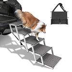 SEEZSSA Dog Car Ramp, Upgraded 5 Steps Dog Stairs for Medium and Large Dogs, Portable Folding Pet Ramp, Aluminum Telescoping Dog Steps for Cars, Trucks, Non-Slip Lightweight Car Dog Ladder