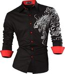 Sportrendy Men Slim Casual Long Sleeves Button Down Dress Shirt JZS041 Black XXL