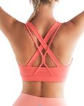 RUNNING GIRL Sports Bras for Women, Criss-Cross Back Padded Strappy Sports Bras Medium Support Yoga Bra with Removable Cups(2919_Watermelon red_L)